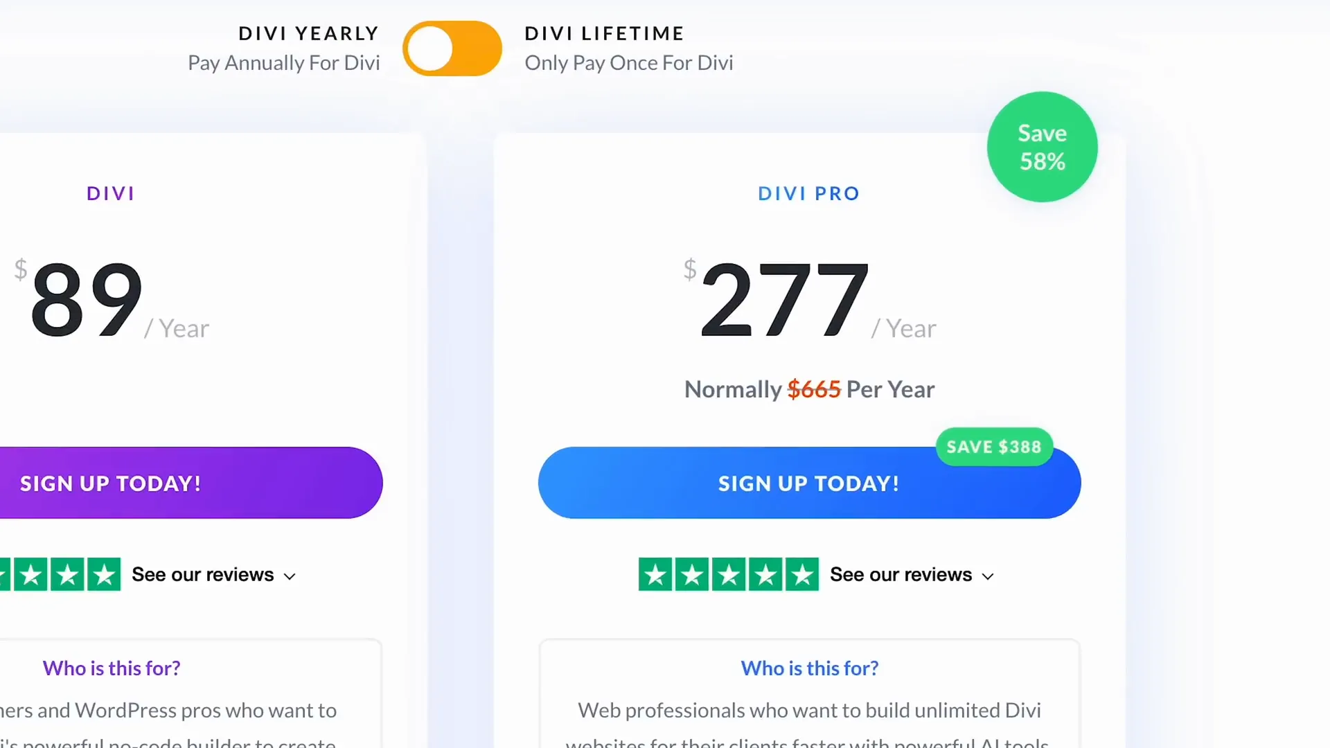 Pricing options for Divi AI